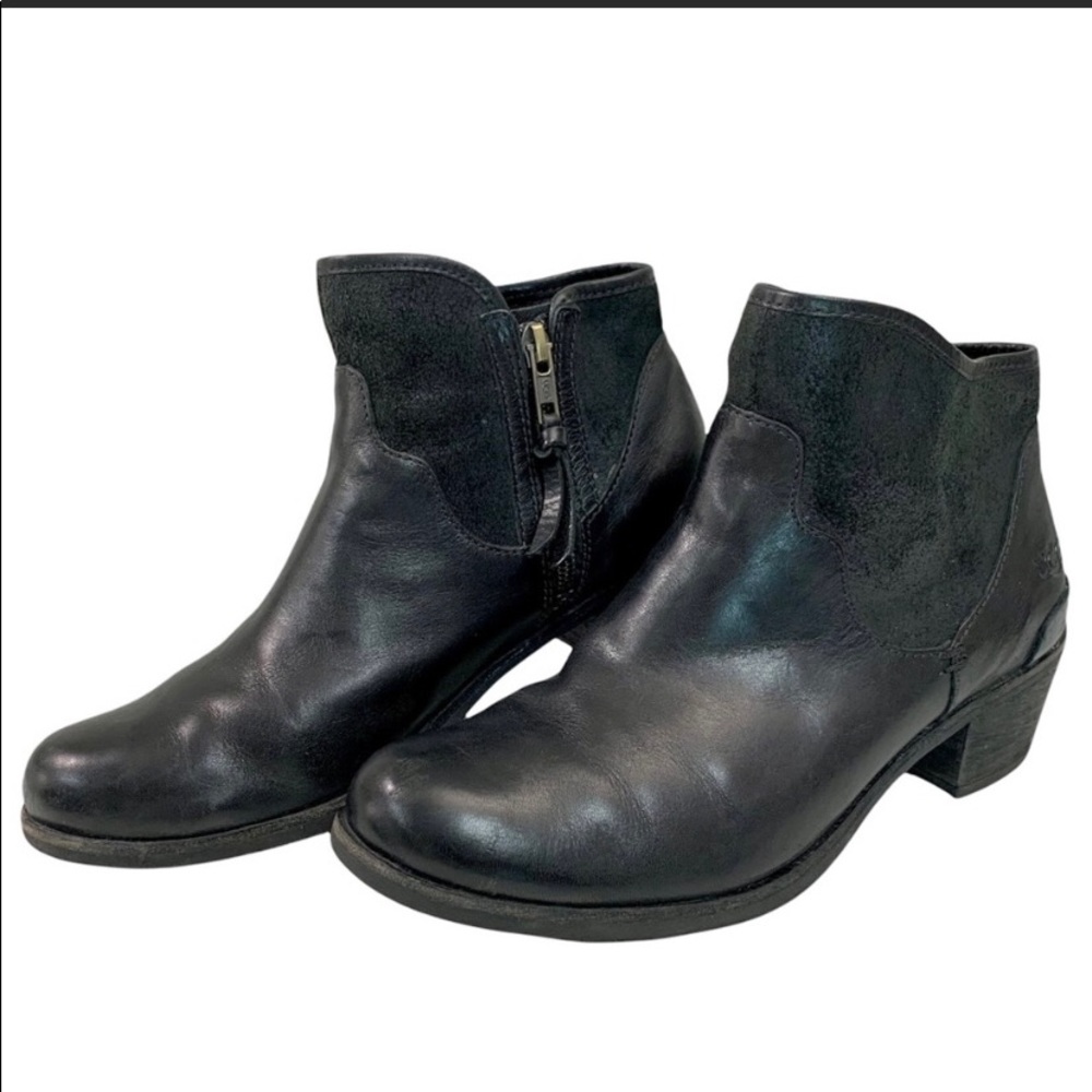 UGG (Shelf:33) Penelope Leather Shearling Lined Black Ankle Boots -Sz 8